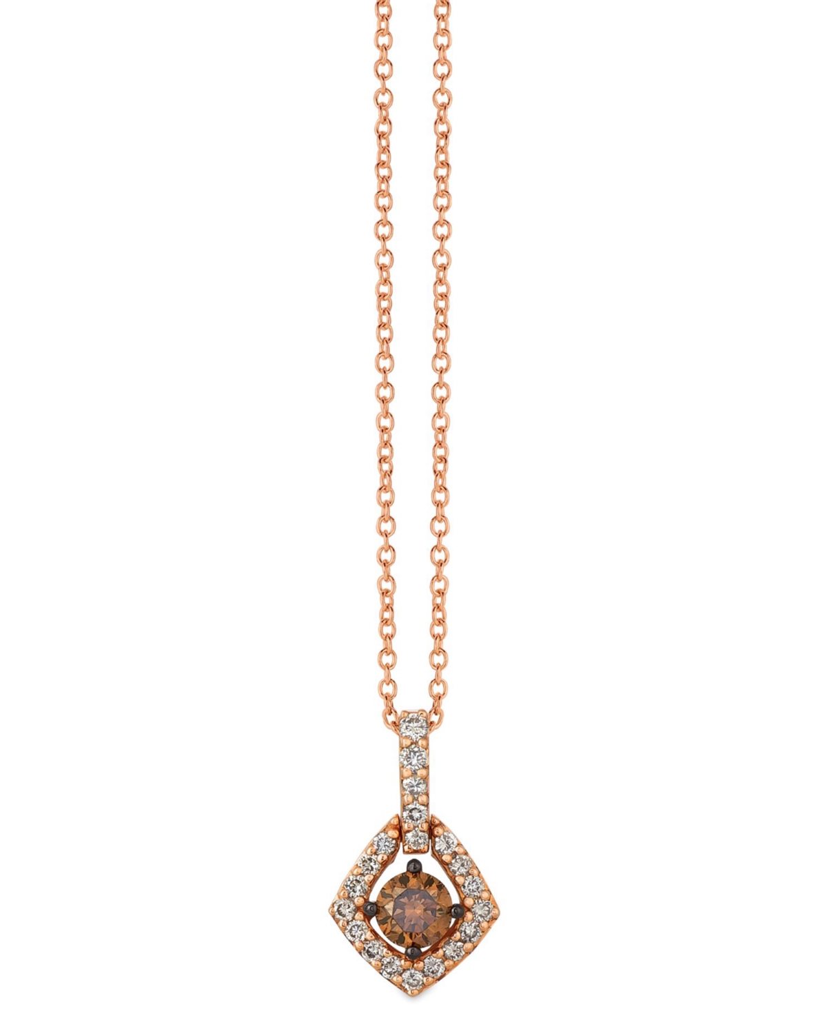 Le Vian Chocolate Diamond (1/3 Ct. T.w.) & Nude Diamond (1/4 Ct. T.w.) Geometric Halo 18" Pendant Necklace I In K Strawberry Gold Pendant