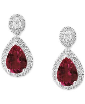 EFFY Collection - Rhodolite (2-5/8 ct. t.w.) & Diamond (1/2 ct. t.w.) Pear Halo Drop Earrings in 14k White Gold