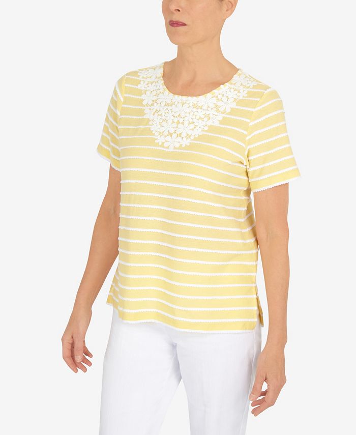 Alfred Dunner Petite Summer In The City Striped Flower Neck Top ...