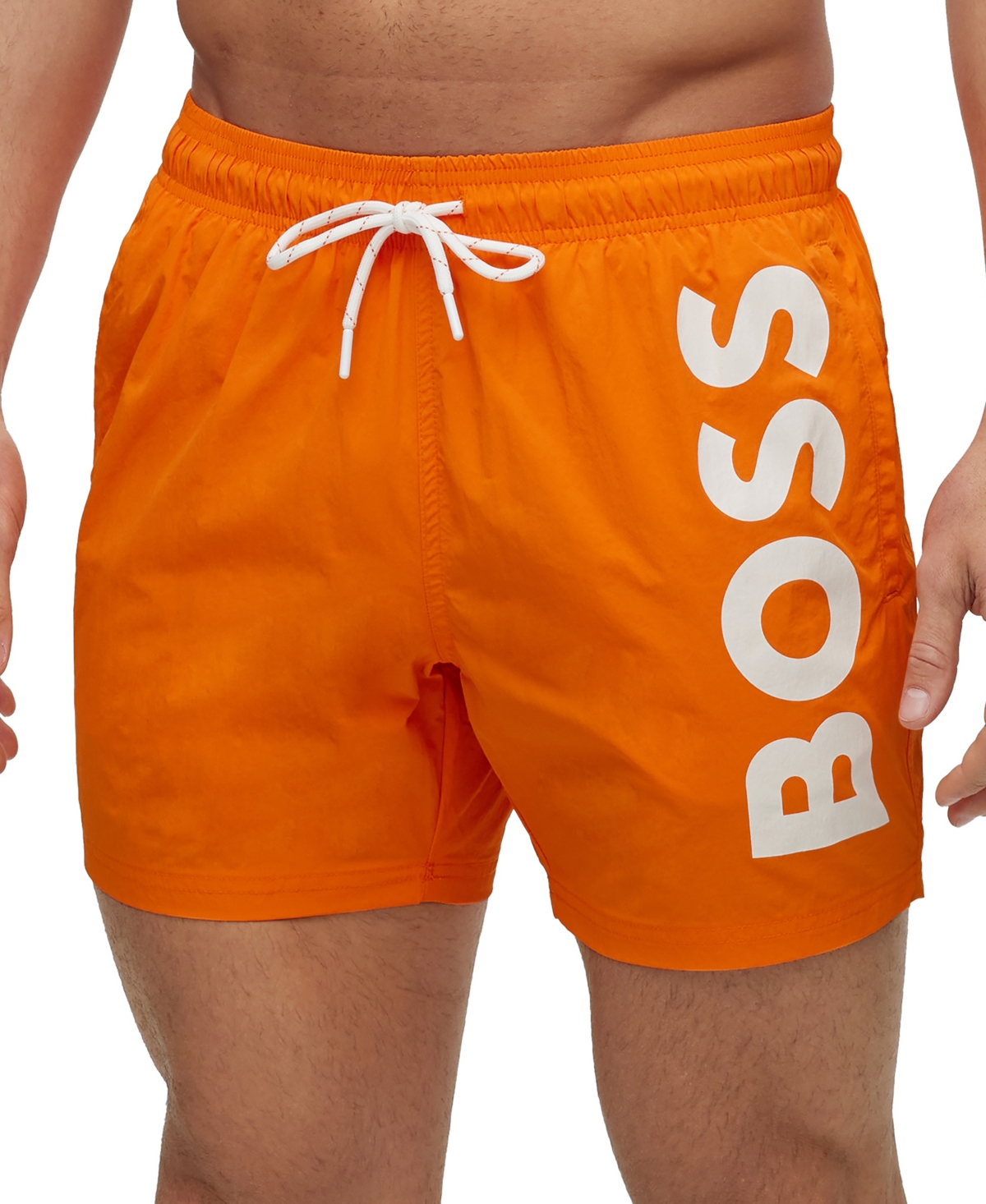 Hugo Boss Quick-drying Swim Shorts With Large Contrast Logo In Bright Orange 821