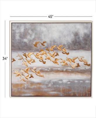 Canvas Bird Framed Wall Art with Silver-Tone Frame, 45" x 1" x 34"