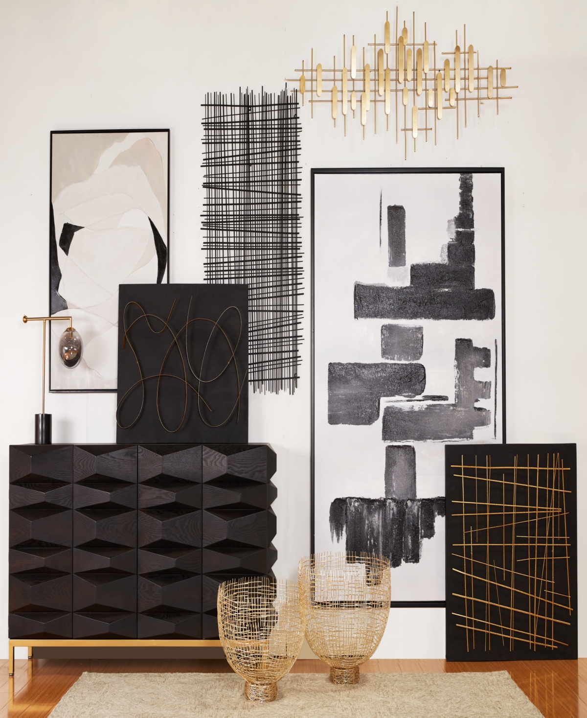 Rosemary Lane Canvas Abstract Framed Wall Art with Black Frame Set of 2, 29.50