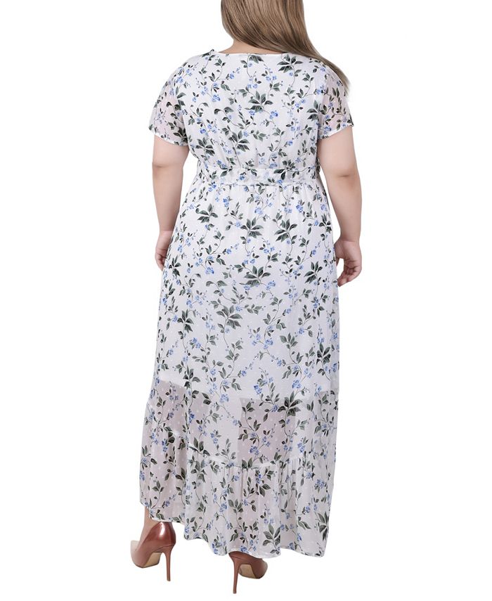 NY Collection Plus Size Short Sleeve Handkerchief Hem Chiffon Dress ...
