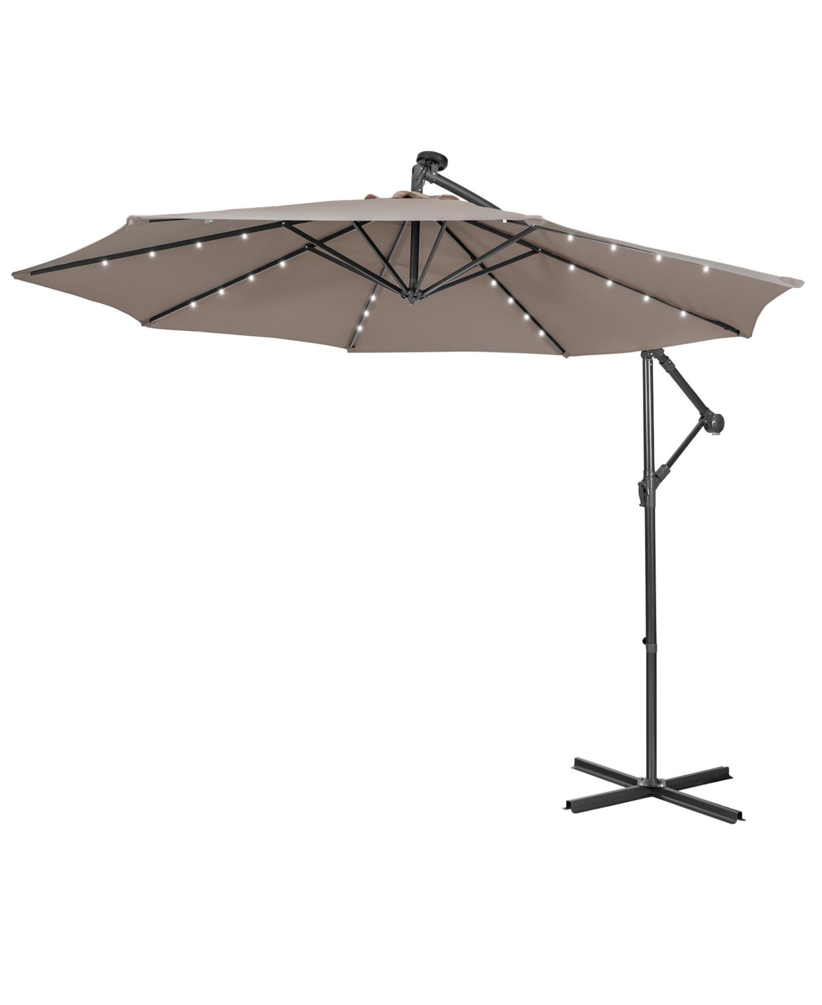 10FT Cantilever Solar Powered 32LED Lighted Patio Offset Umbrella Outdoor - Brown