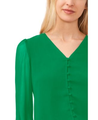 CeCe Women's Long Sheer-Sleeve Button-Down V-Neck Blouse - Macy's