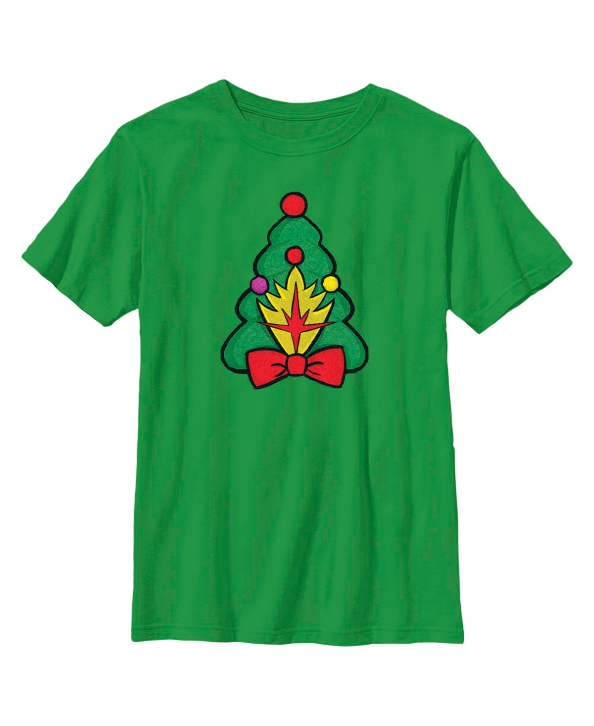 Marvel Boy's Guardians Of The Galaxy Holiday Special Shield Christmas Tree Child T-shirt In Kelly Green