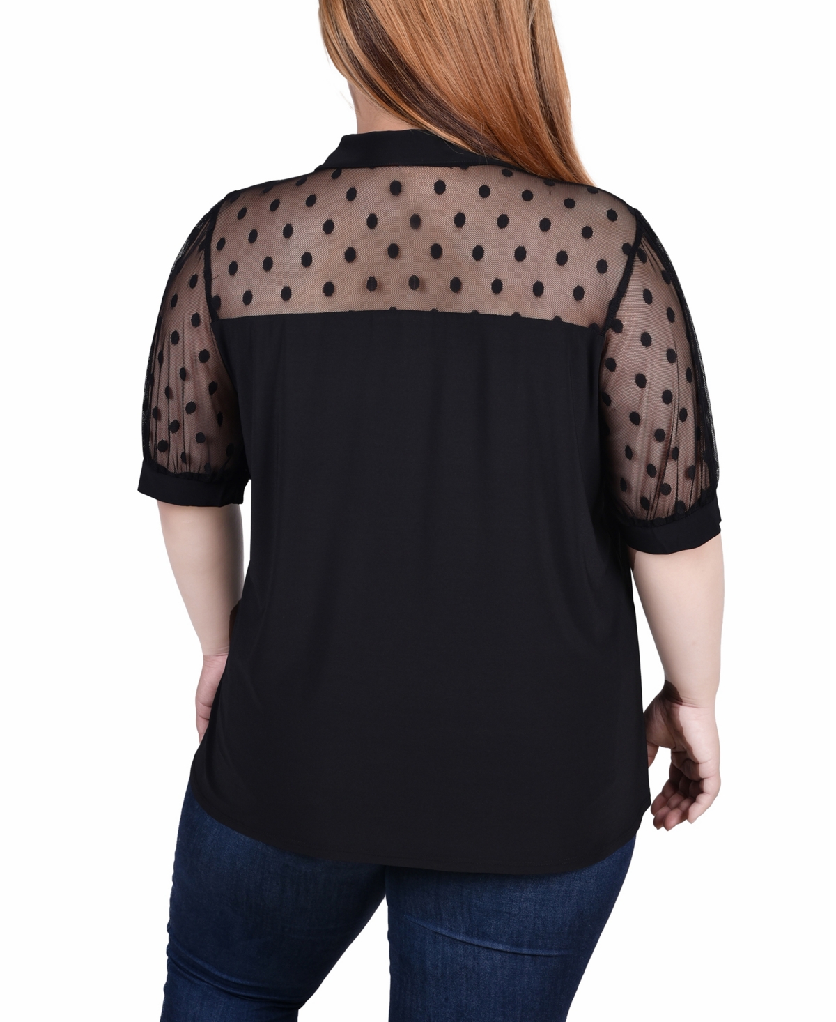 Ny Collection Plus Size Short Sleeve Top with Dotted Mesh