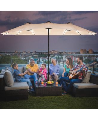 15Ft Patio Double-Sided Solar LED Market Umbrella Crank Base