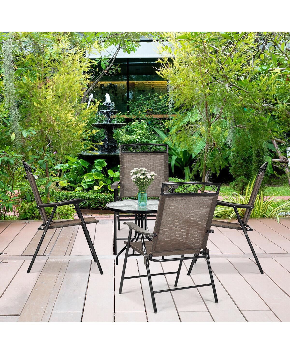 Costway Set of 4 Patio Folding Chairs Sling Portable Dining Chair Set