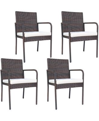 4 PCS Outdoor Patio Rattan Dining Chairs Cushioned Sofa