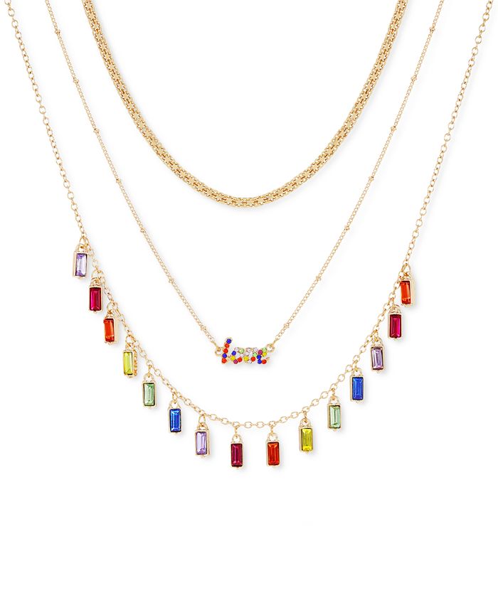GUESS Gold Tone Rainbow Crystal Layered Necklace 16