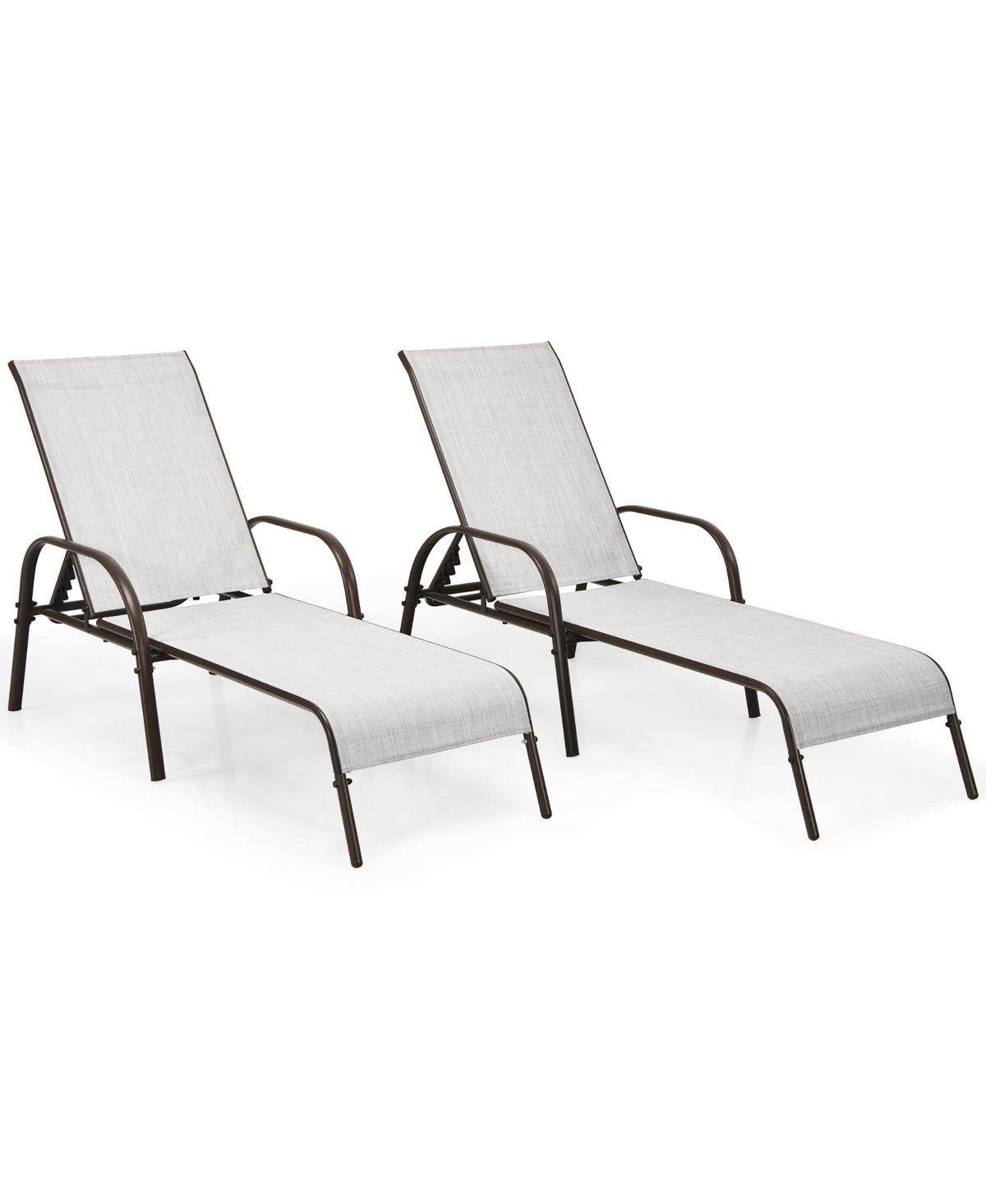 2PCS Outdoor Patio Lounge Chair Chaise Fabric Adjustable Reclining