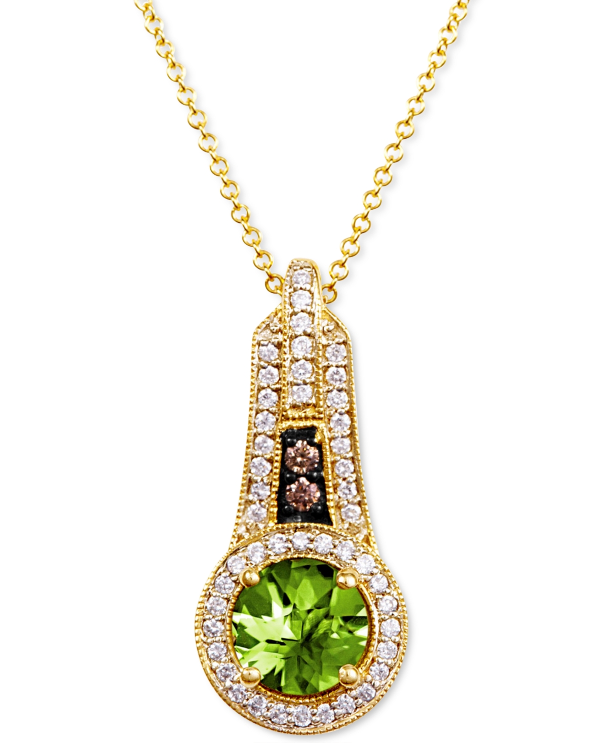 Le Vian Green Apple Peridot (1-1/3 Ct. T.w.) & Diamond (1/4 Ct. T.w.) Halo 18" Pendant Necklace In 14k Gold