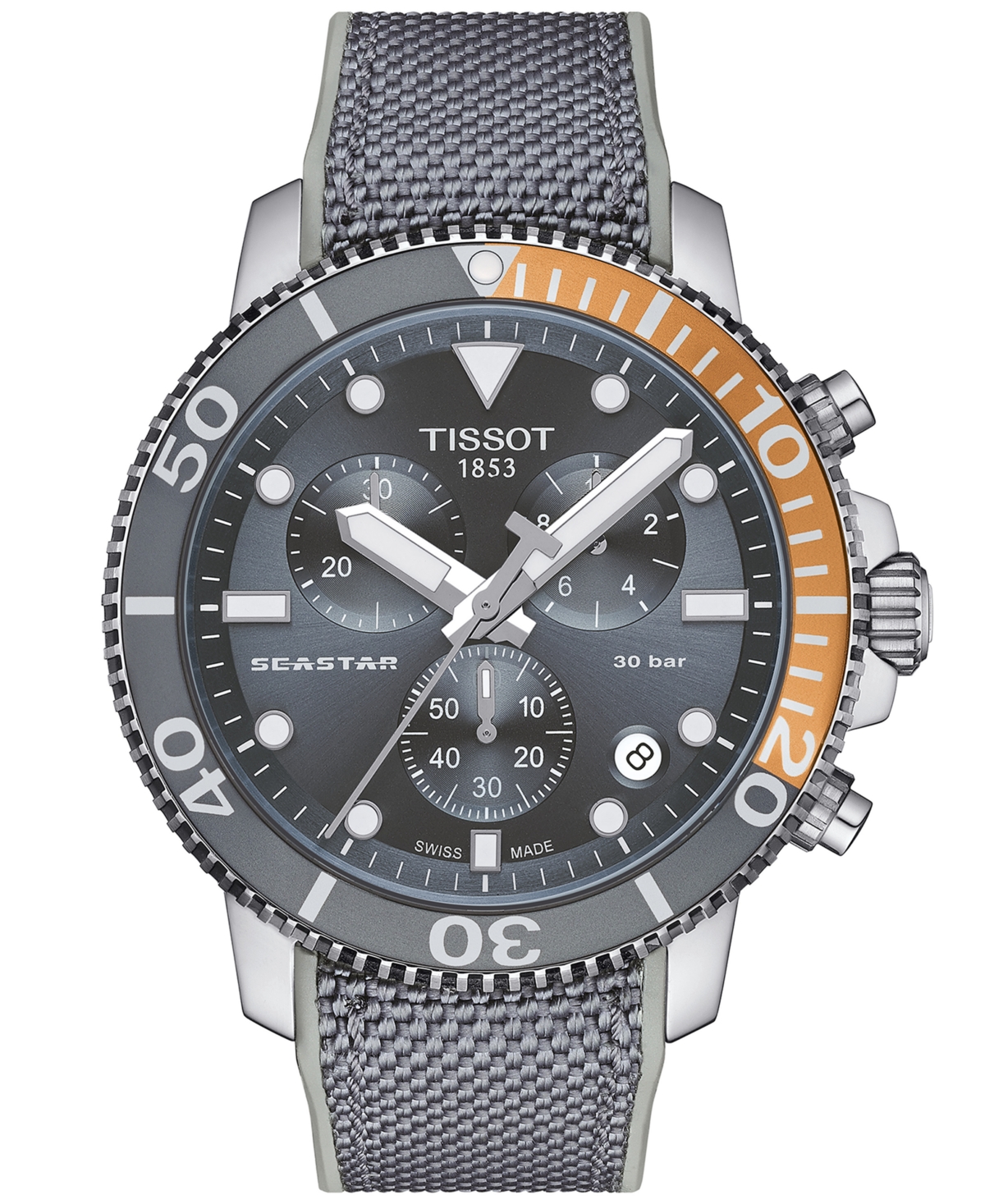 Shop Tissot Men's Swiss Chronograph Seastar 1000 Gray Textile Strap Watch 46mm In No Color