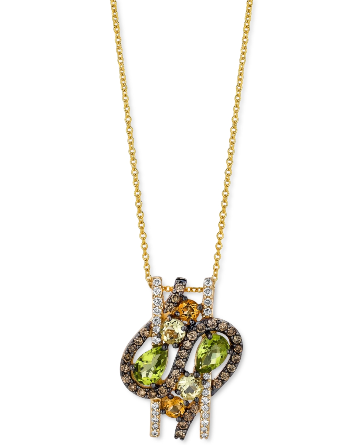 Le Vian Multi-gemstone (1-1/5 Ct. T.w.) & Diamond (3/8 Ct. T.w.) Abstract Cluster 18" Pendant Necklace In 14 In No Color