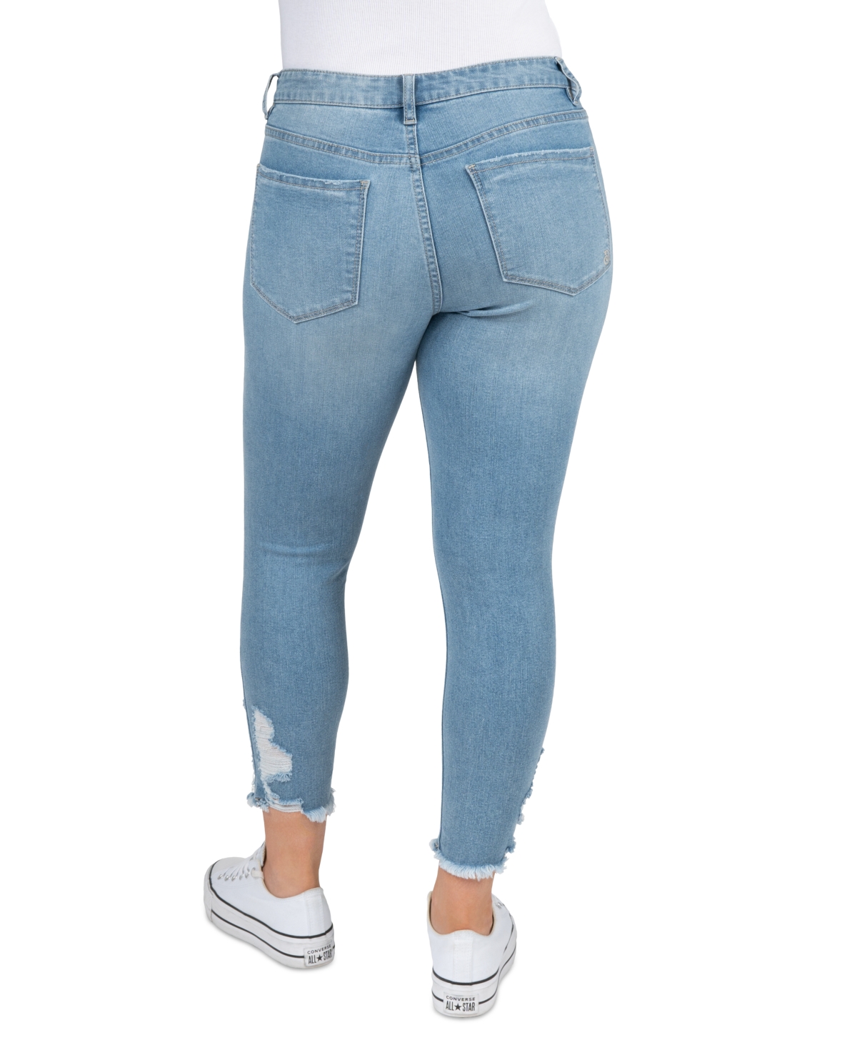 Indigo Rein Juniors' Mid Rise Button Fly Distressed Cropped Curvy