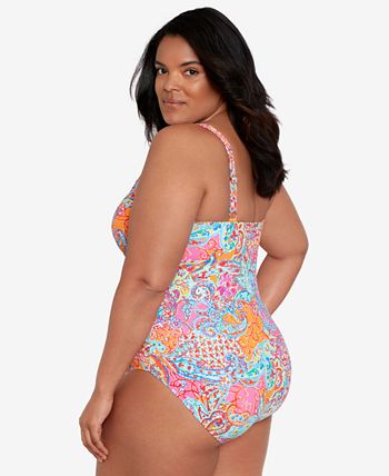 Lauren Ralph Lauren Plus Size Surplice Underwire One-Piece Swimsuit - Macy's