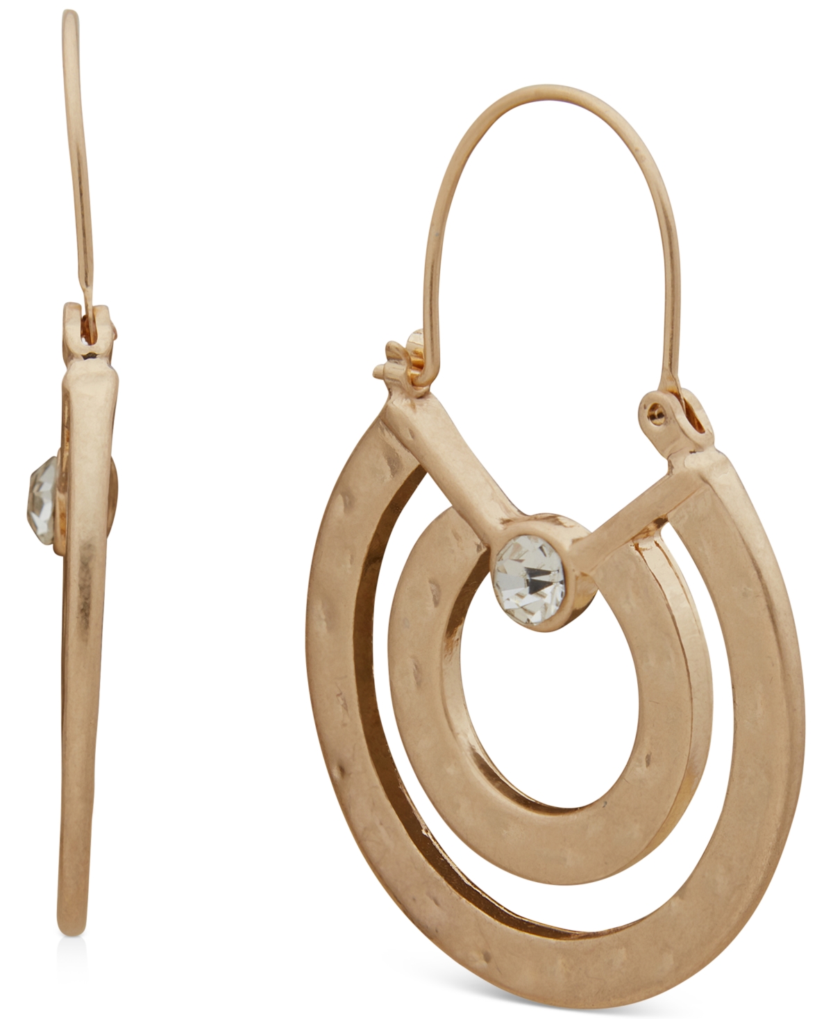 lonna & lilly Gold-Tone Crystal Hammered Metal Hoop Earrings