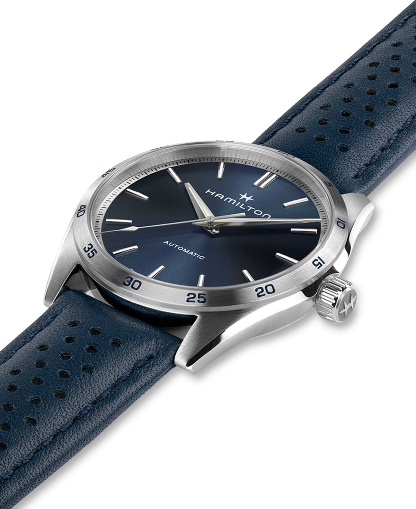Женские часы Hamilton Swiss Automatic Jazzmaster Performer Blue Leather Strap Watch 38mm — фото 2