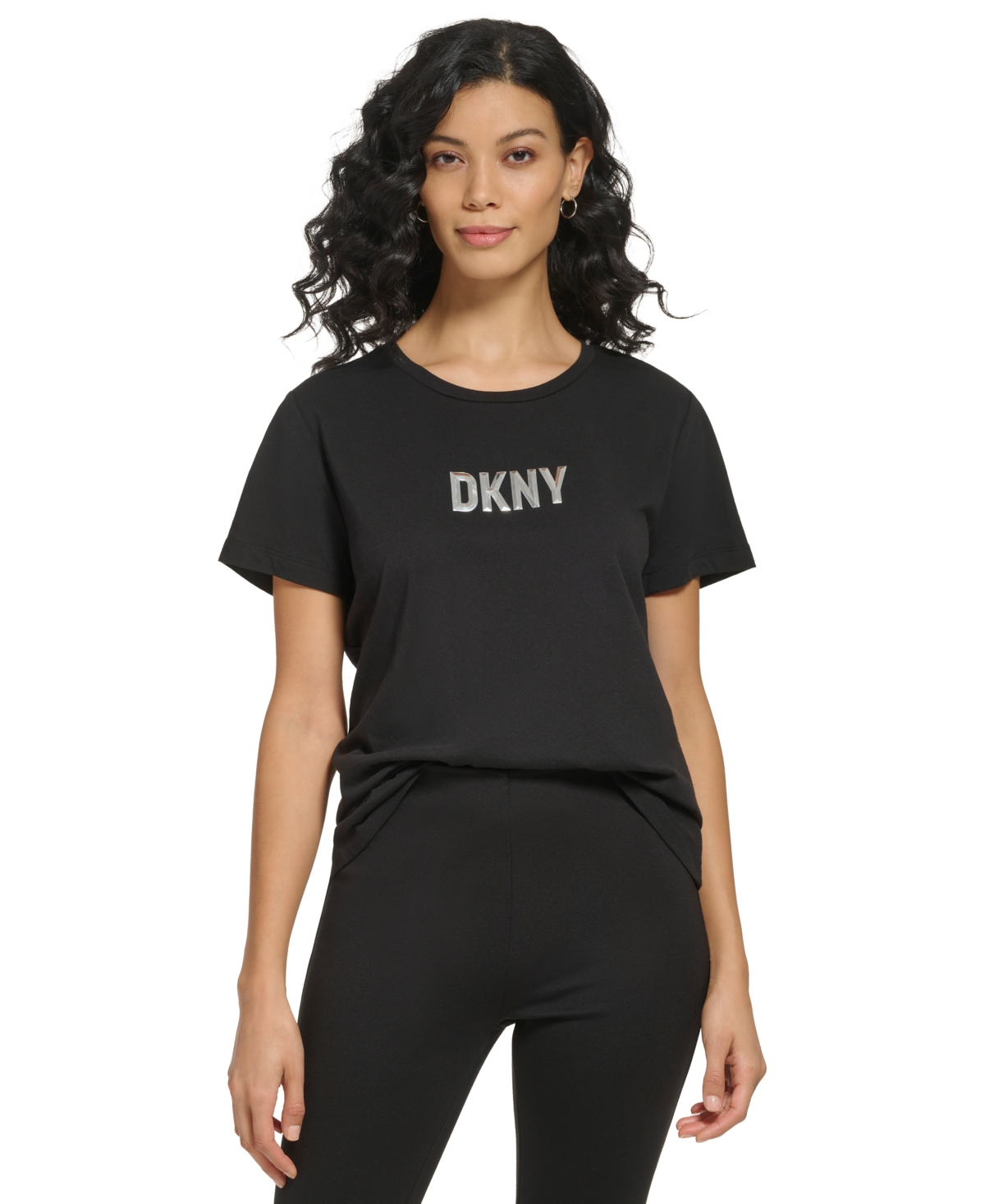 DKNY WOMEN'S CREW-NECK SHORT-SLEEVE REFLECTIVE-LOGO T-SHIRT