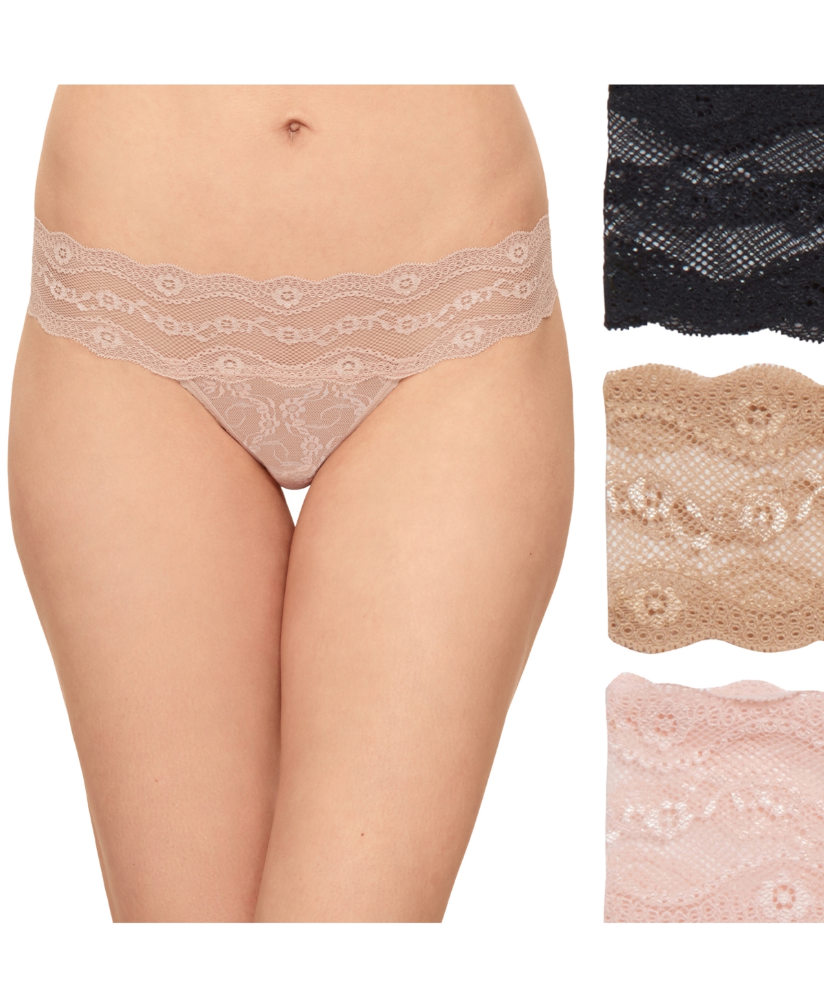 b.tempt'd by Wacoal Women's 3-Pk. Lace Kiss Thong Underwear  - Au Natural/ Night