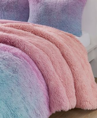 Intelligent Design Primrose Ombre Shaggy Faux Fur Comforter Set In Blue