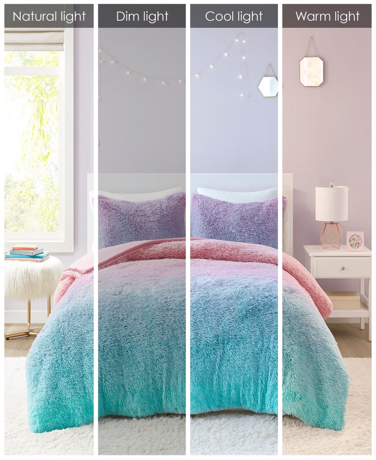 Mi Zone Primrose Ombre Shaggy Faux Fur 3-Piece Comforter Set, Xl - Multi