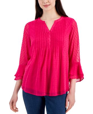 Charter Club - Petite Double-Ruffle Clip-Dot Top