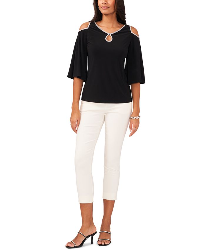 MSK Women's Cold-Shoulder Rhinestone-Trim Top - Macy's