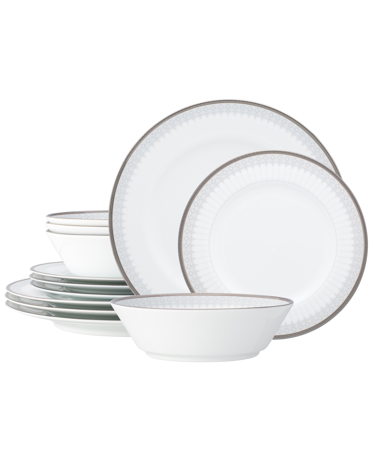 Noritake Silver Colonnade 12 Piece Set, Service For 4 In White
