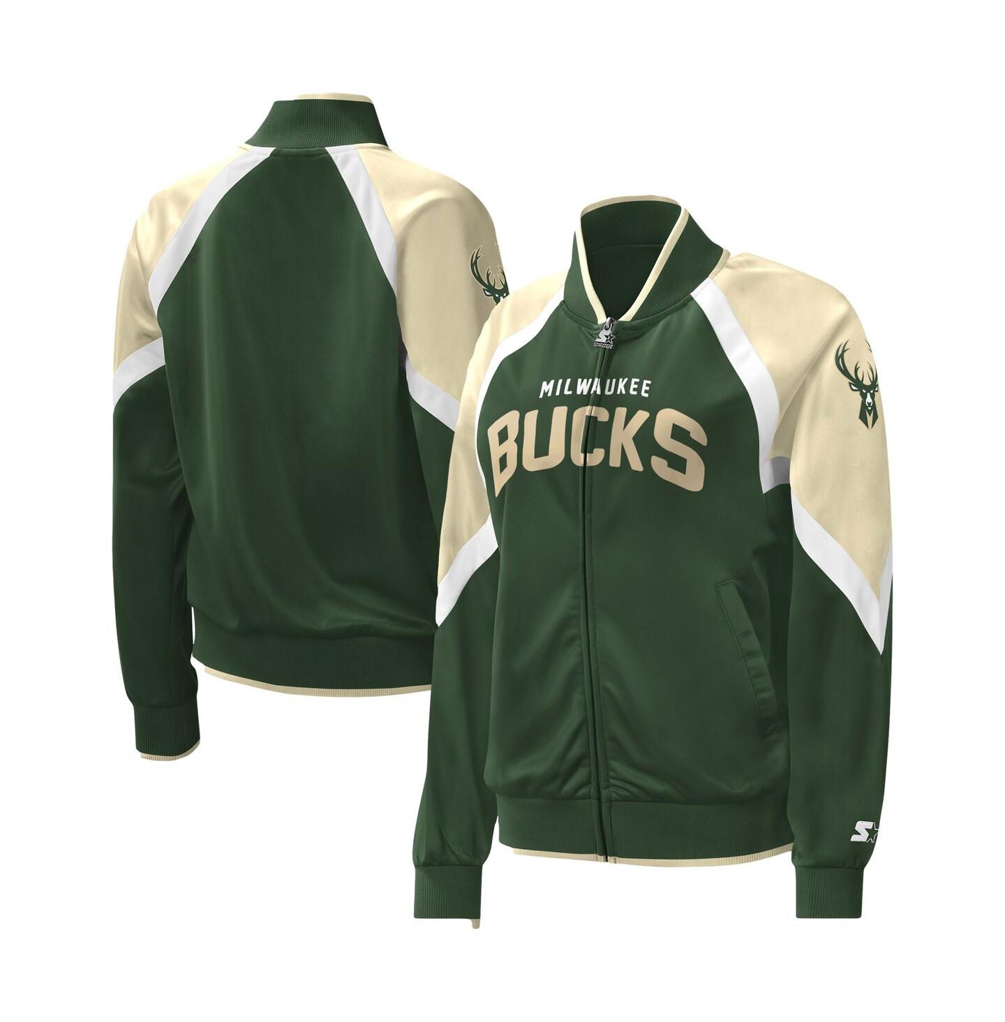 Женская куртка Starter Hunter Green Milwaukee Bucks Slam Dunk Raglan Full-Zip Track Jacket — фото 1