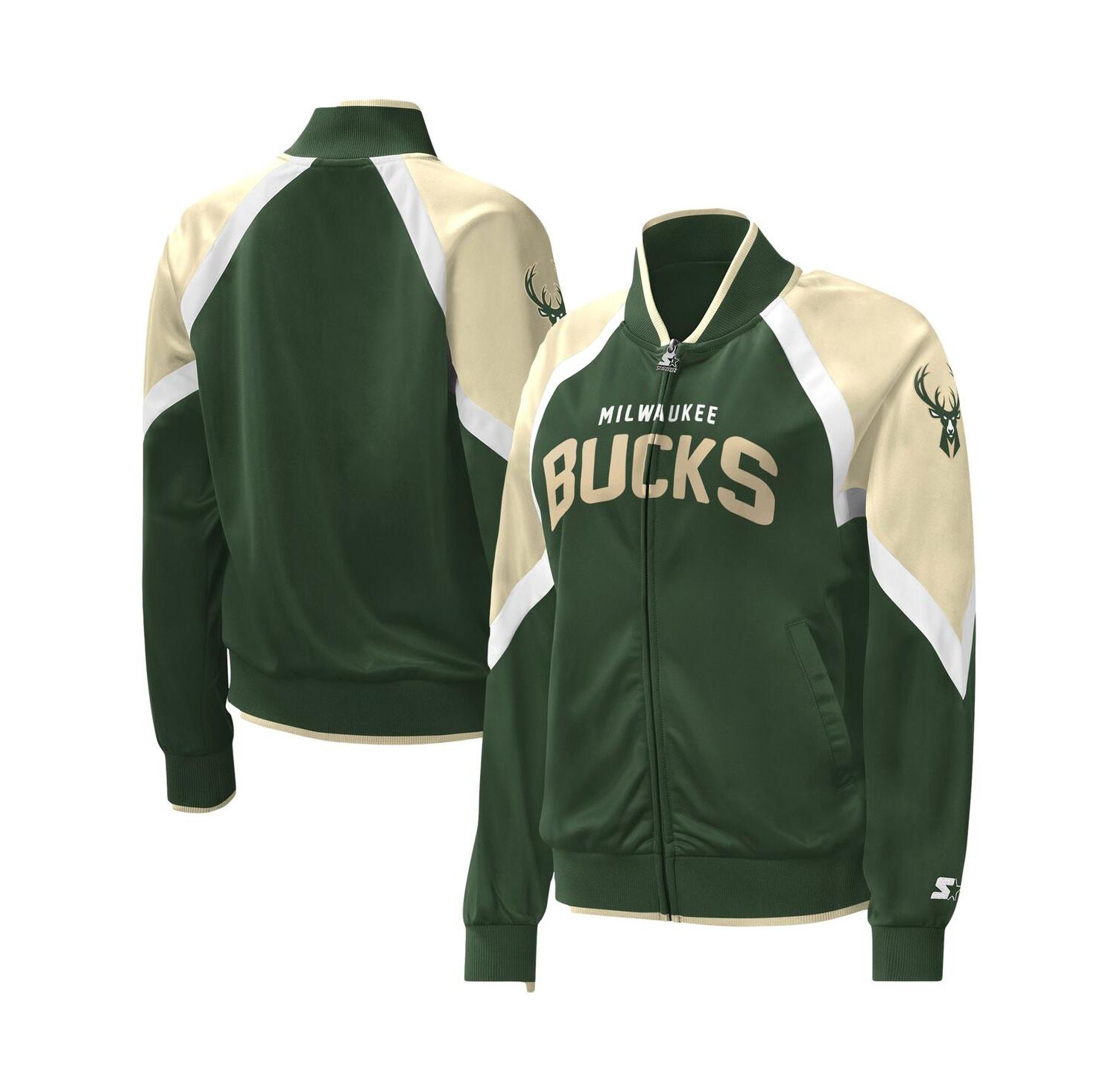 Women's Hunter Green Milwaukee Bucks Slam Dunk Raglan Full-Zip Track Jacket
