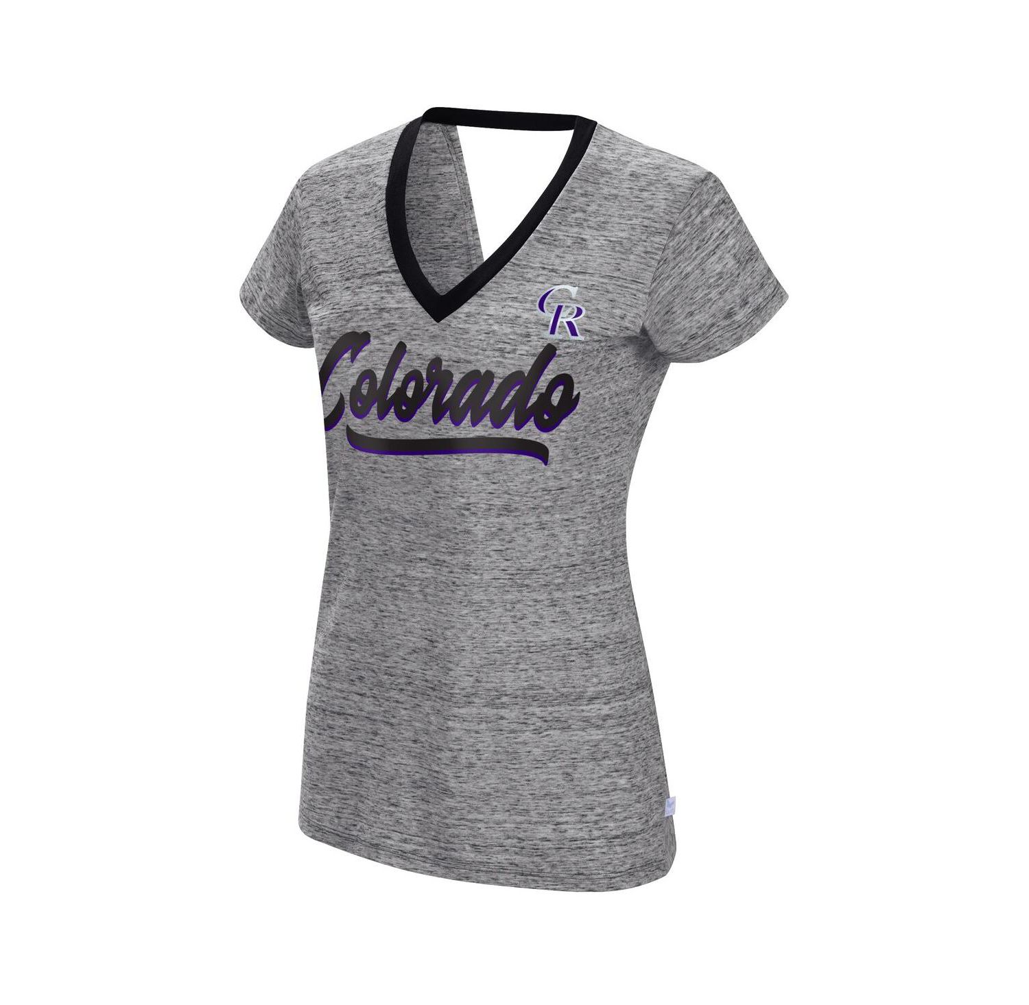 Women's Black Colorado Rockies Halftime Back Wrap Top V-Neck T-shirt