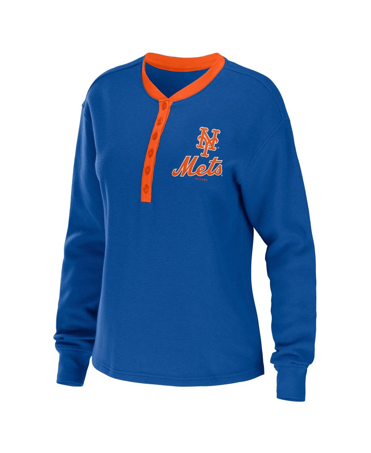 Shop Wear By Erin Andrews Women's  Royal New York Mets Waffle Henley Long Sleeve T-shirt