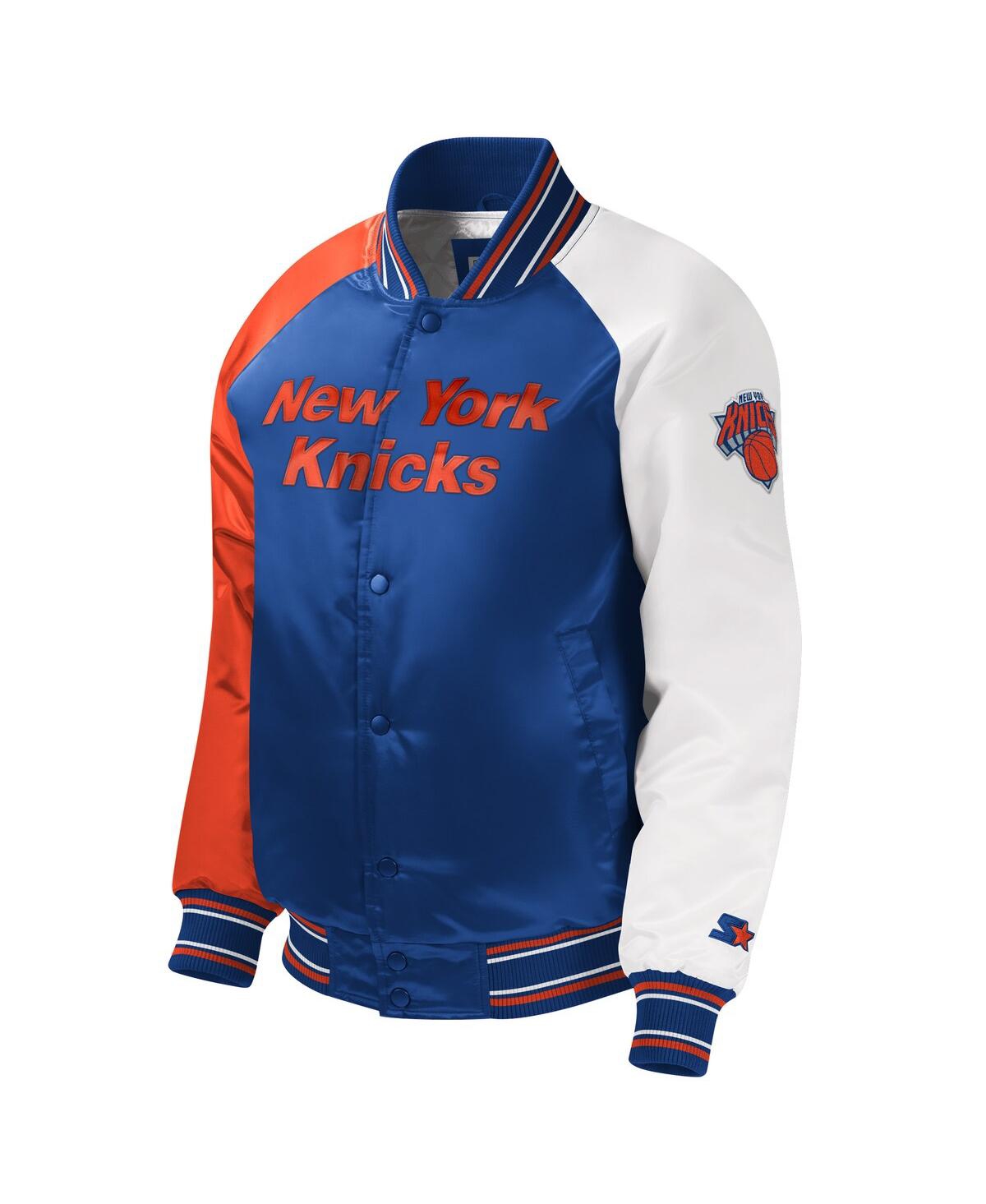 Shop Starter Big Boys And Girls  Royal New York Knicks Raglan Full-snap Varsity Jacket