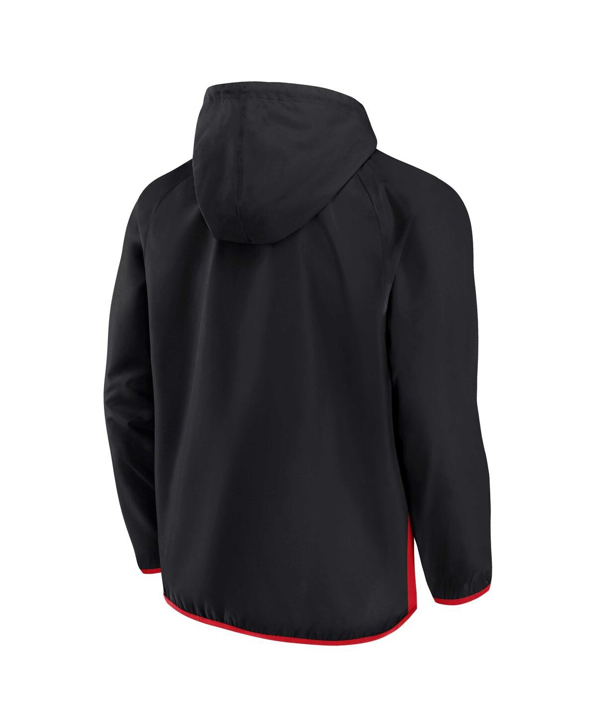Fanatics Branded Black/red Toronto Raptors Team Leader Iconic Colorblock Anorak Raglan Quarter-zip H In Black,red