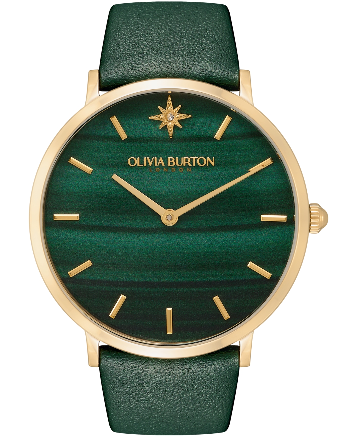 Shop Olivia Burton Women's Celestial Ultra Slim Green Leather Strap Watch 40mm