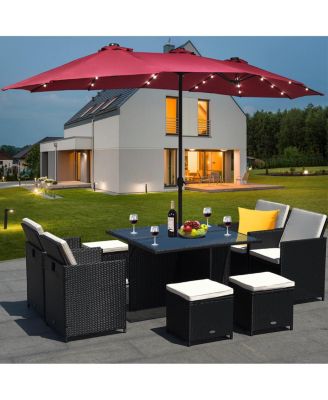 15Ft Patio Double-Sided Solar LED Market Umbrella Crank Base
