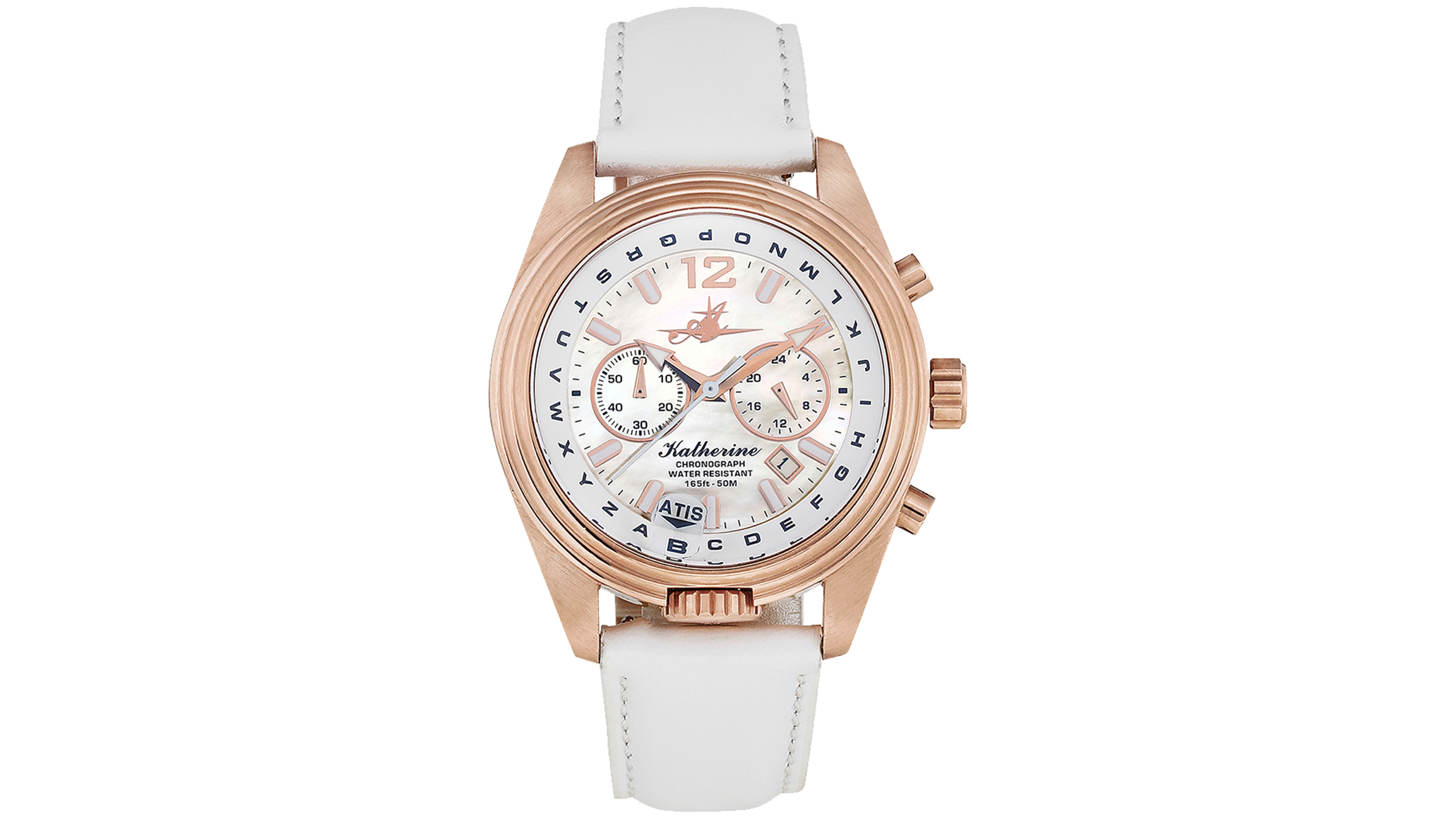 Abingdon Co. Katherine Women's Chronograph White Leather Strap Watch 40mm