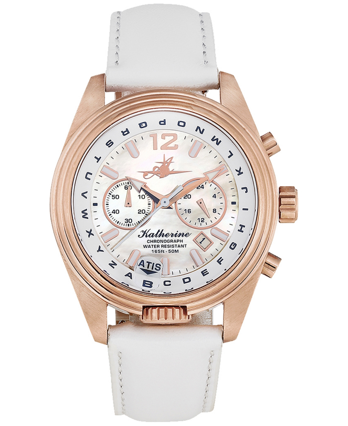 Katherine Women's Chronograph White Leather Strap Watch 40mm - Pearl White