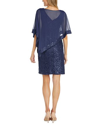 R & M Richards Women's Sequinned-Lace Sheer-Poncho Dress - Macy's