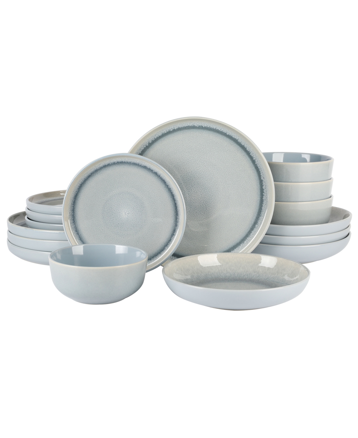 Elite Juno Moon Double Bowl Reactive 16 Piece Dinnerware Set, Service for 4 - Blue
