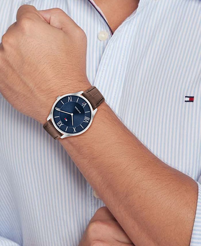 Tommy Hilfiger Men's Quartz Multifunction Brown Leather Strap Watch ...