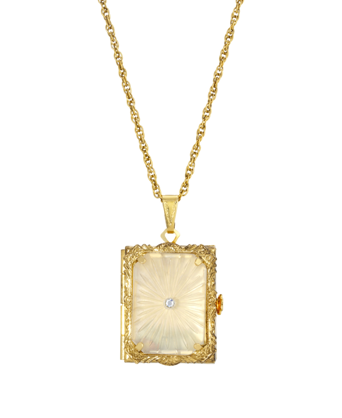 2028 Glass 3 Fold Locket Necklace In White