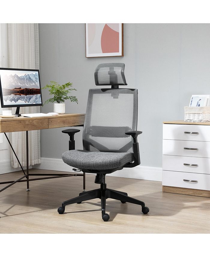 Vinsetto Mesh Fabric Home Office Chair with Adjustable Height and Headrest, Grey Macy's