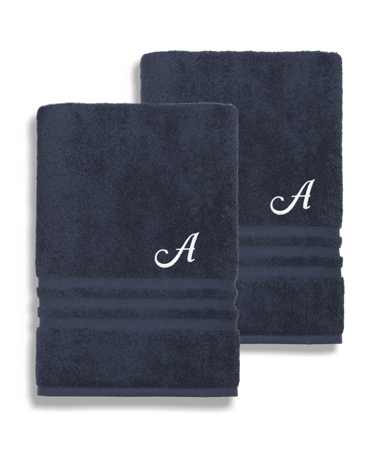 Linum Home Textiles Turkish Cotton Personalized 2 Piece Denzi Bath Towel Set, 54" X 27" In Blue