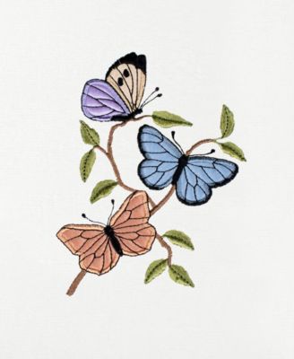 Spring Butterflies Embroidered Luxury 100% Turkish Cotton Hand Towel Set, 30" x 16"