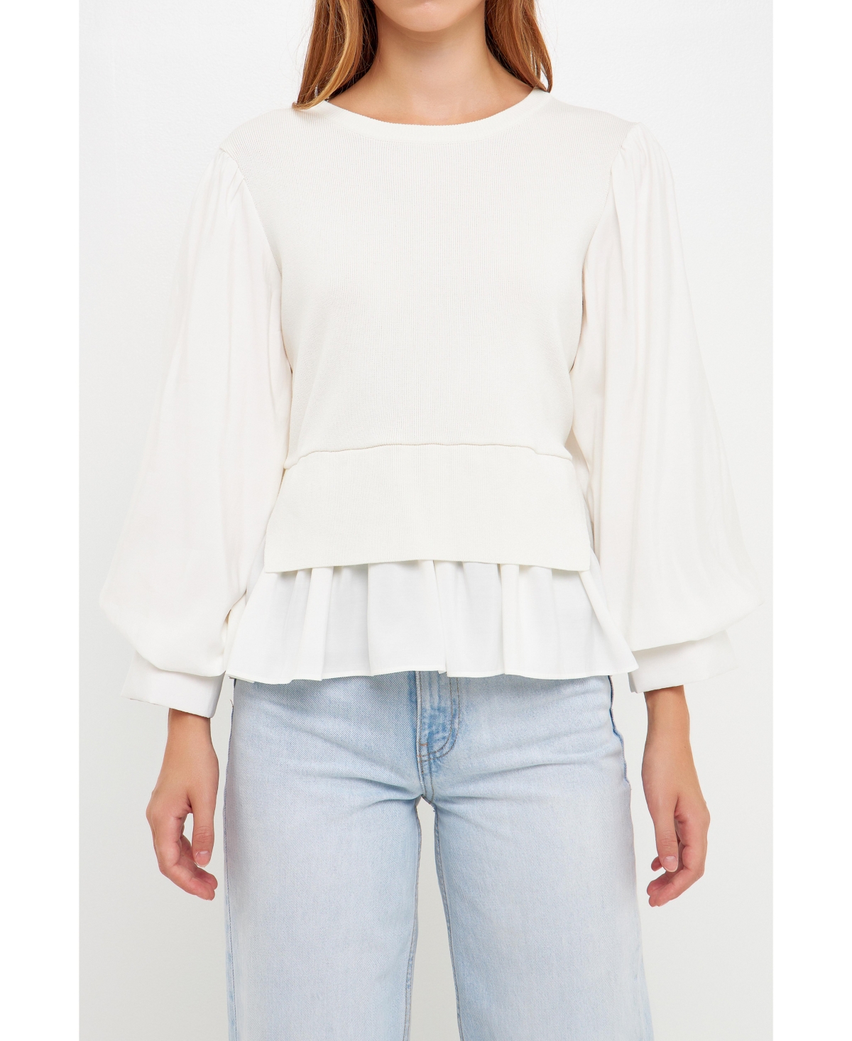 English Factory Layered Mixed Media Top In Cream/white