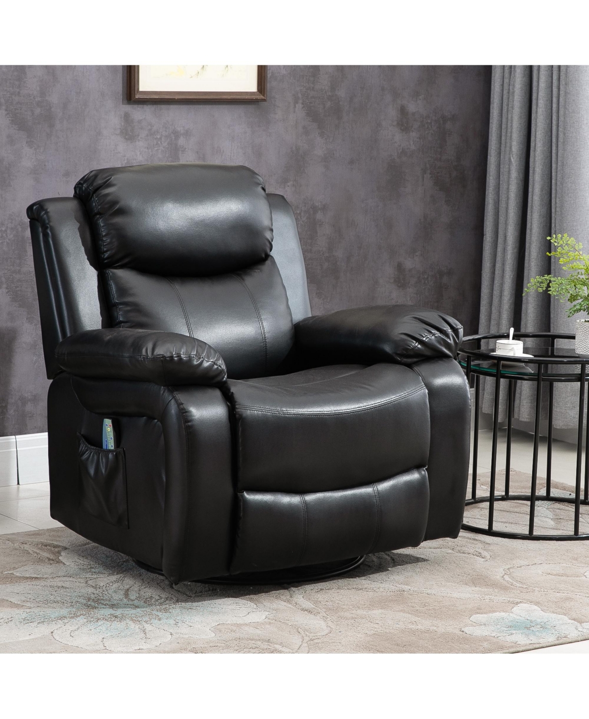 Homcom Pu Leather Massage Recliner Chair, Swivel Rocker Sofa with Remote Control, Footrest, Padded Seat for Living Room, Bedroom,- Black