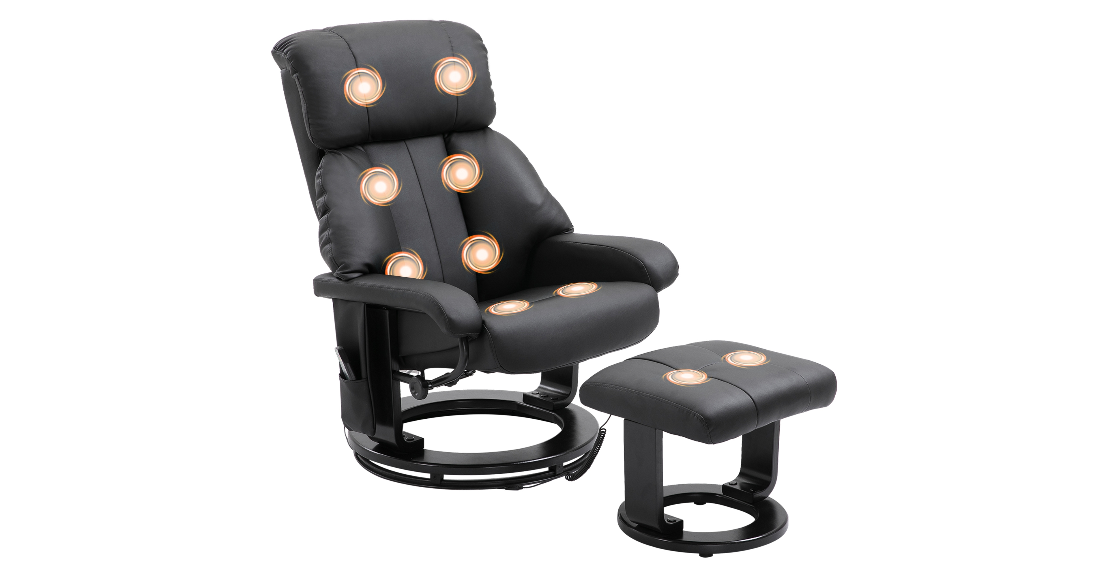 Homcom Massage Recliner Chair, Footrest, 360 Swivel Lounger w/ Remote, Ottoman